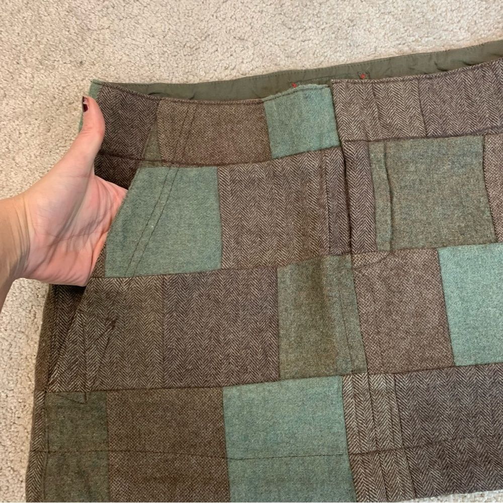 AMERICAN Eagle brown green wool patchwork square print mini skirt Sz 10 - Picture 6 of 11